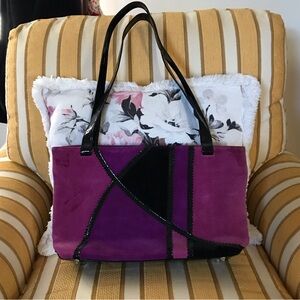 Vintage Koos of Course Purple Suede Black Patent Geometric Mod Handbag